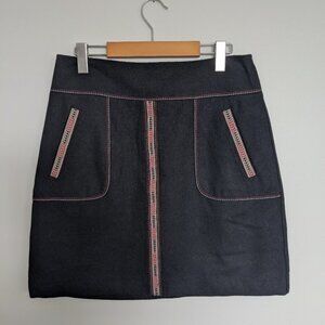 LOFT Wool Black Embroidered Skirt Boho
